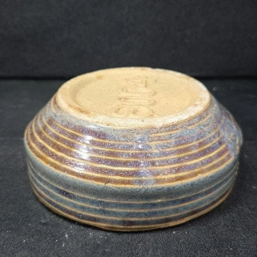 Zanesville Stoneware Blue Homespun Bowl #8004, Vintage Stoneage Modern Pottery‎